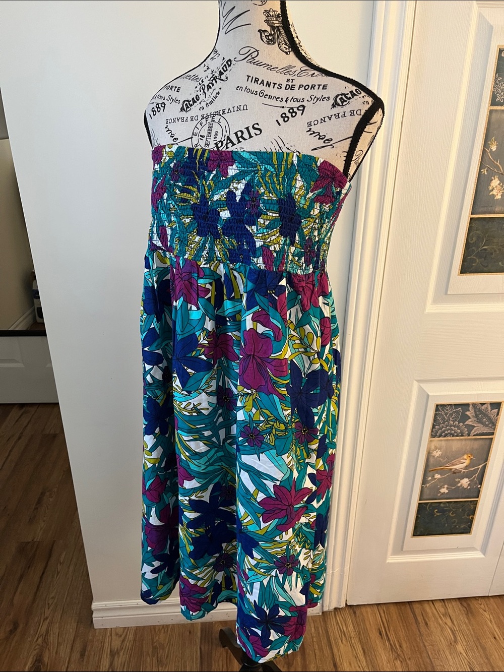 💗George Strapless Floral Midi Dress in Teal, Blue & Purple - Picture 6 of 9